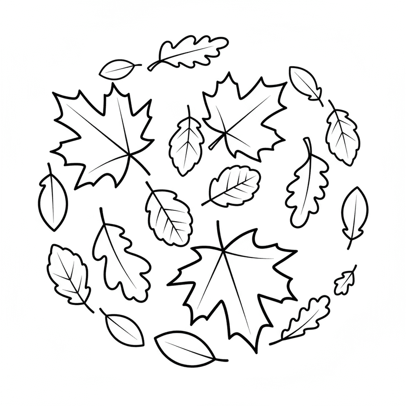 Dancing Autumn Leaves - Beautiful collection of fall leaves in different shapes and sizes - maple, oak, and birch leaves swirling in the autumn breeze. Large simple shapes perfect for young children to enjoy fall colors.